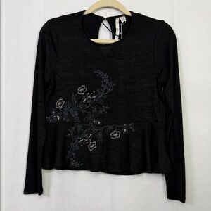 Elegant Lauren Conrad Black Floral Embroidered Women's Peplum Top
